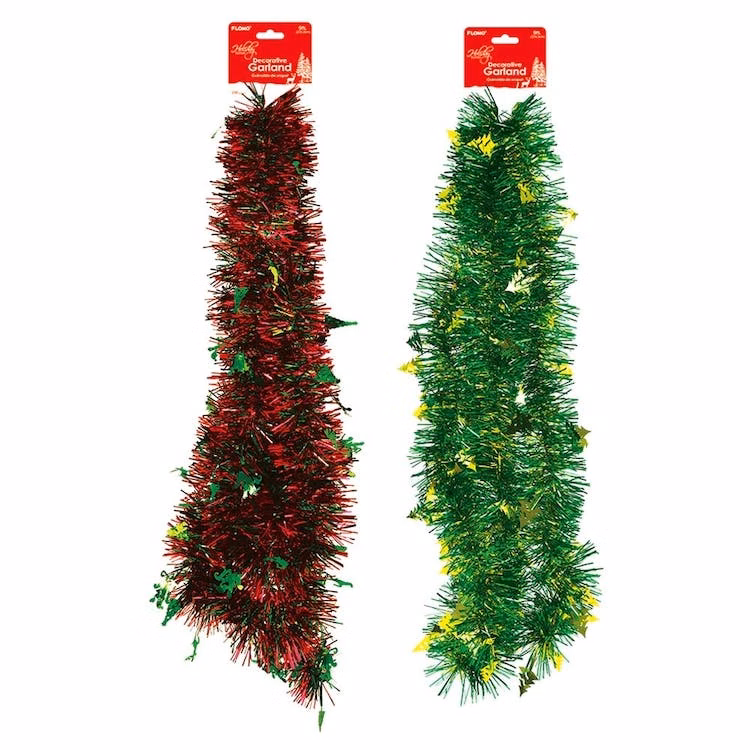 Christmas Tinsel Garlands - Red & Green 7'