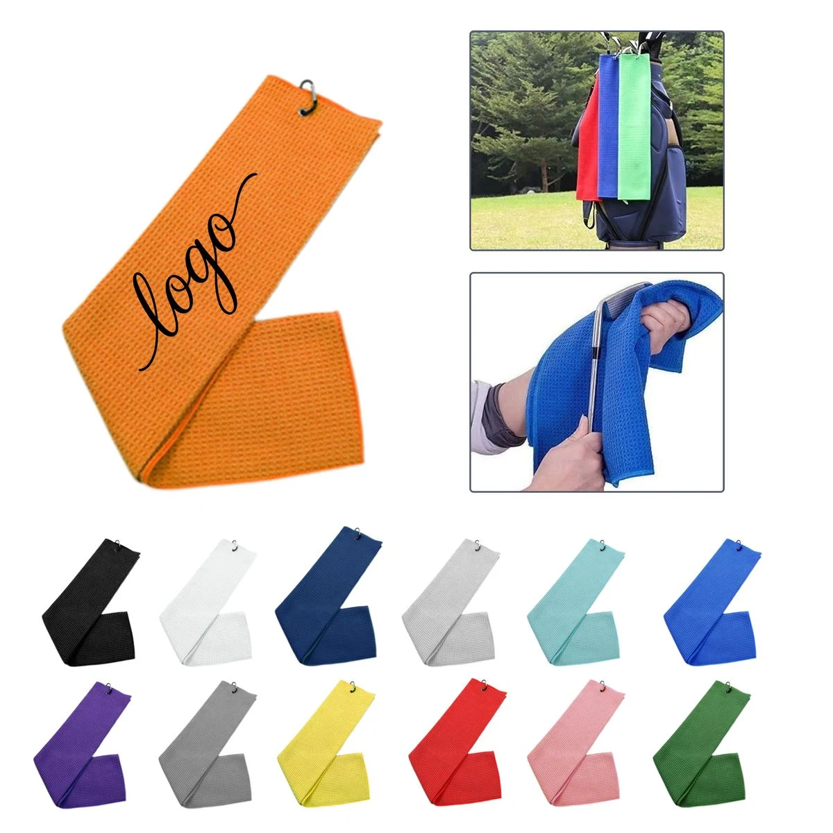 15.8" x 23.6" Full Color Microfiber Golf Towel with Hook 1