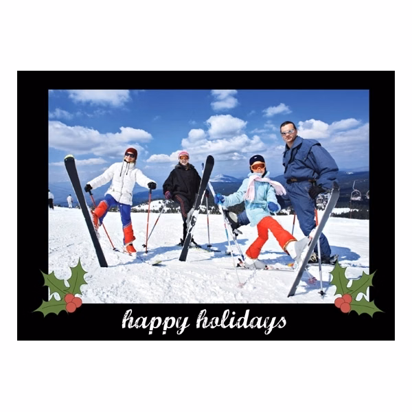 Black Border with Holly Christmas Photo Card