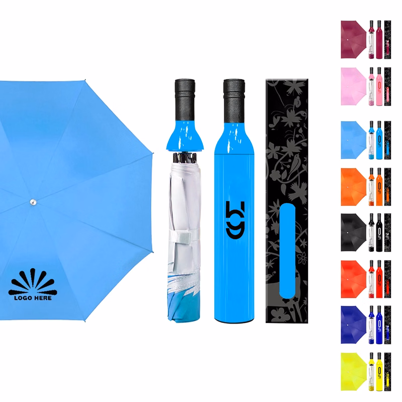 Wine Bottle Folding Sun & Rain Umbrella