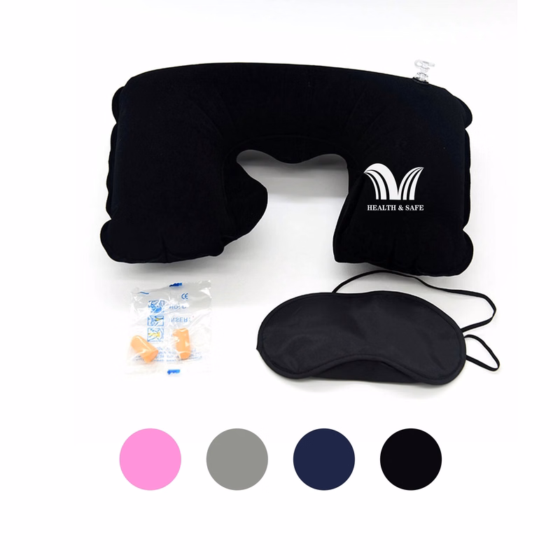 Inflatable Neck Travel Pillow + Eye Mask + Ear Plugs 3 Piece