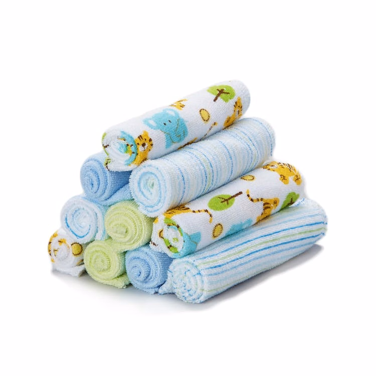 Terry Baby Washcloths - Blue Tiger 10 Pack