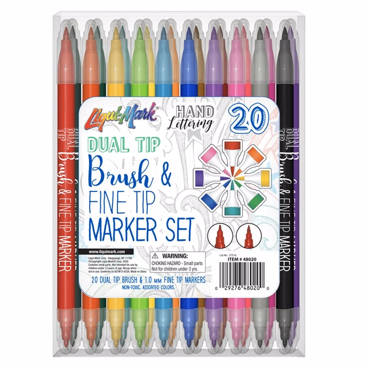 Hand Lettering Markers - 20 Count Assorted Colors Dual Tip