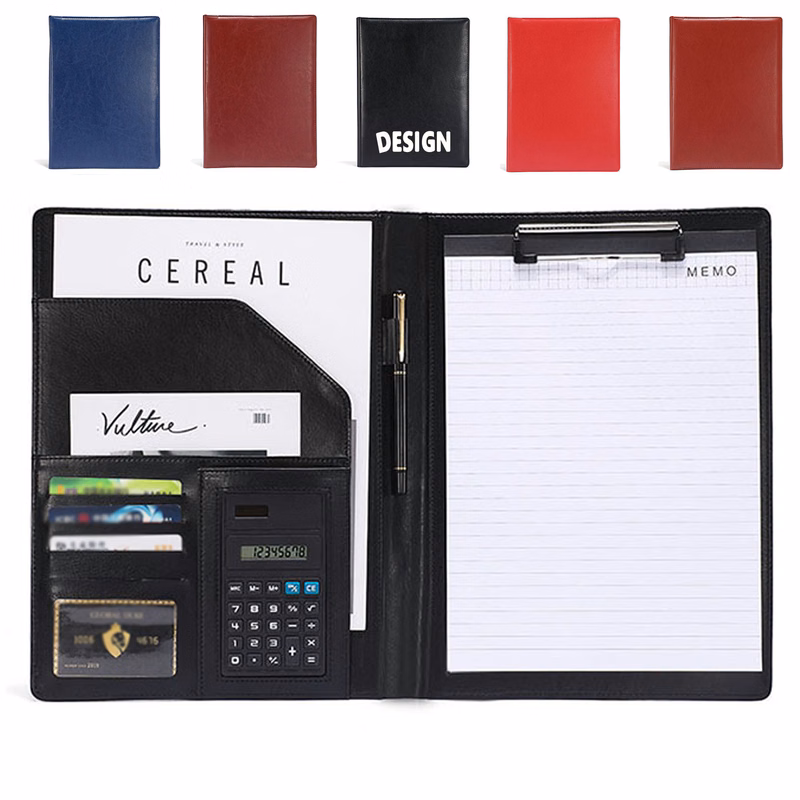 A4 Leather Folder with Calculator and Memo Pad