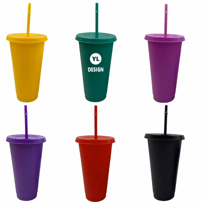 24OZ Wall Water Cup with Lid and Straw