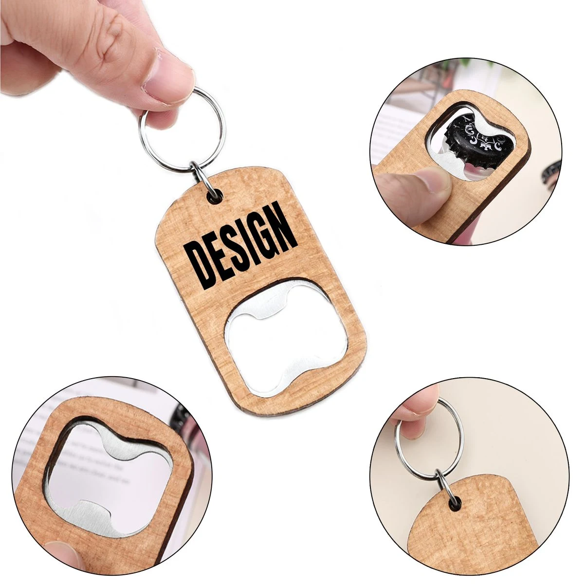 Wooden Beer Bottle Opener with Keychain 1
