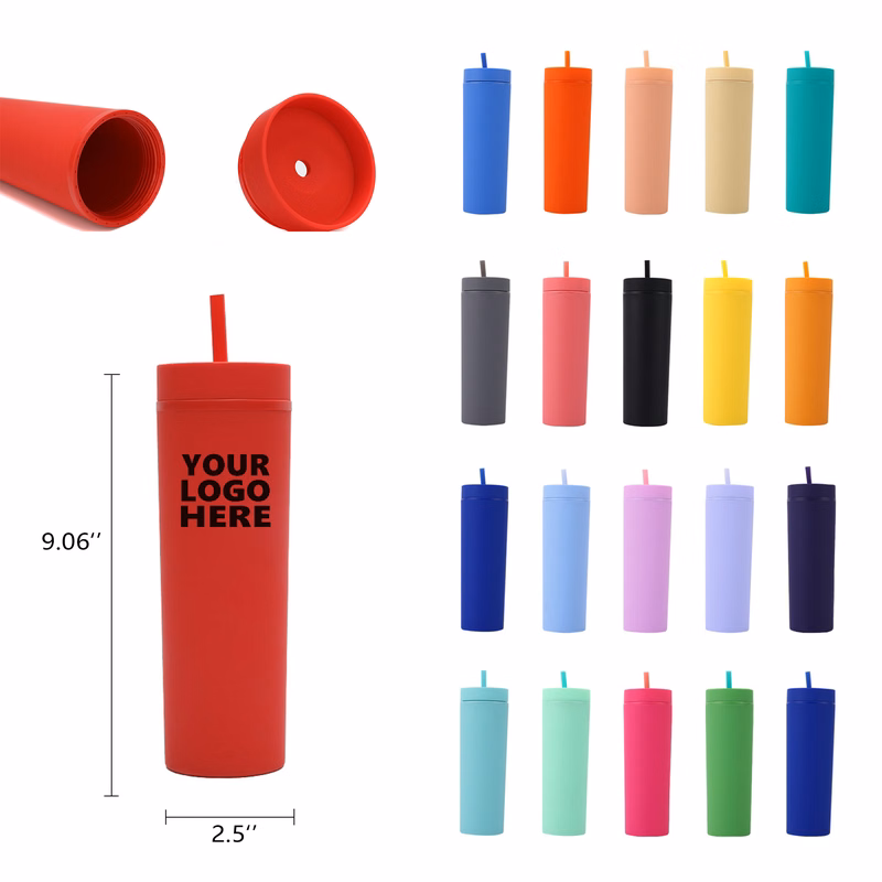 Customizable Simple Plastic slim Cups with Lid and Straw