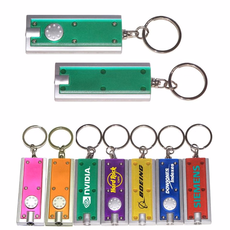 Slim rectangular flash light with swivel key chain, green