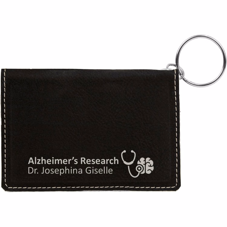4 1/4" x 3" Black/Silver Leatherette Keychain ID Holder