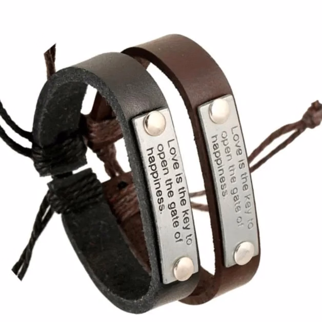 Leather Bracelet with Metal Plate