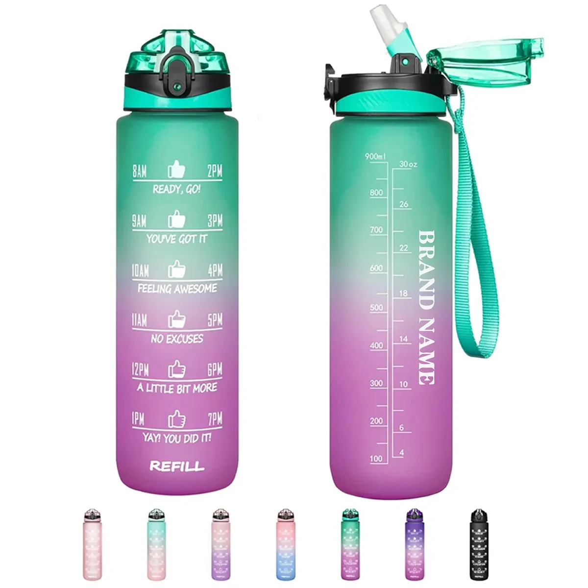 32oz Sport Motivational Time Marker Water Bottle With Straw 1