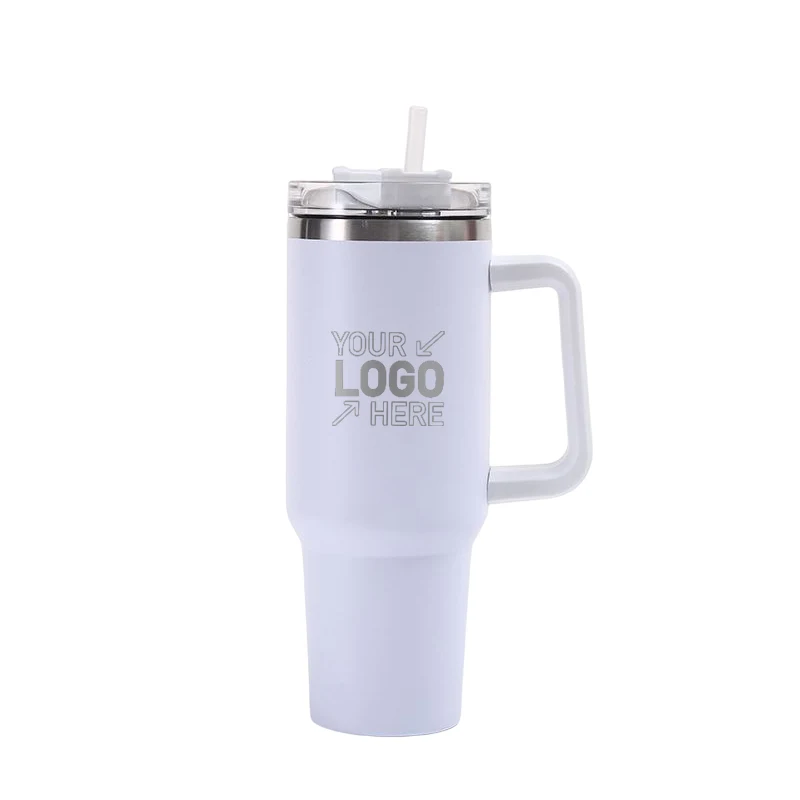 40 OZ Double Walls Stainless Steel Auto Tumbler With Straw And Handle 1