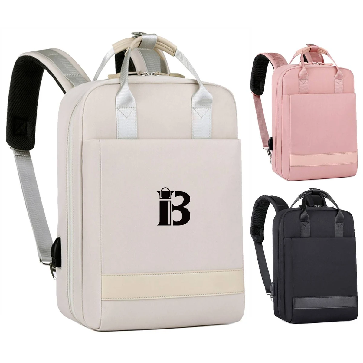 Leisure Computer Nylon Backpack With Usb Charging Port 1