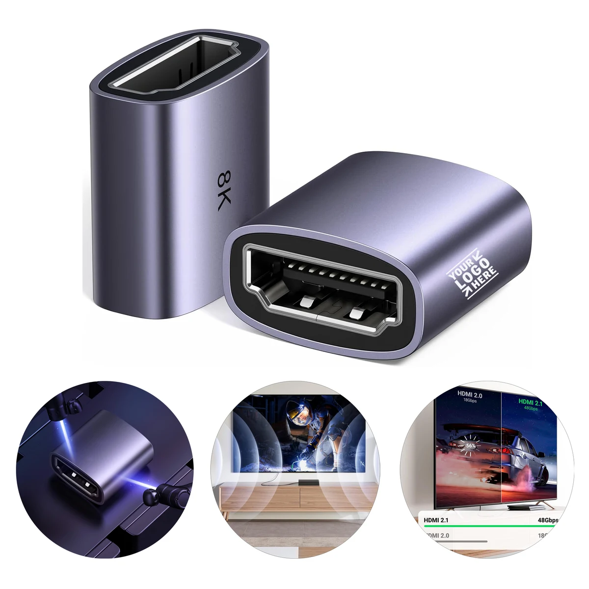 2 Pack 8K 60Hz 2.1 HDMI Coupler Female to Female Adapter Connector 3D 4K 240Hz Extender 1