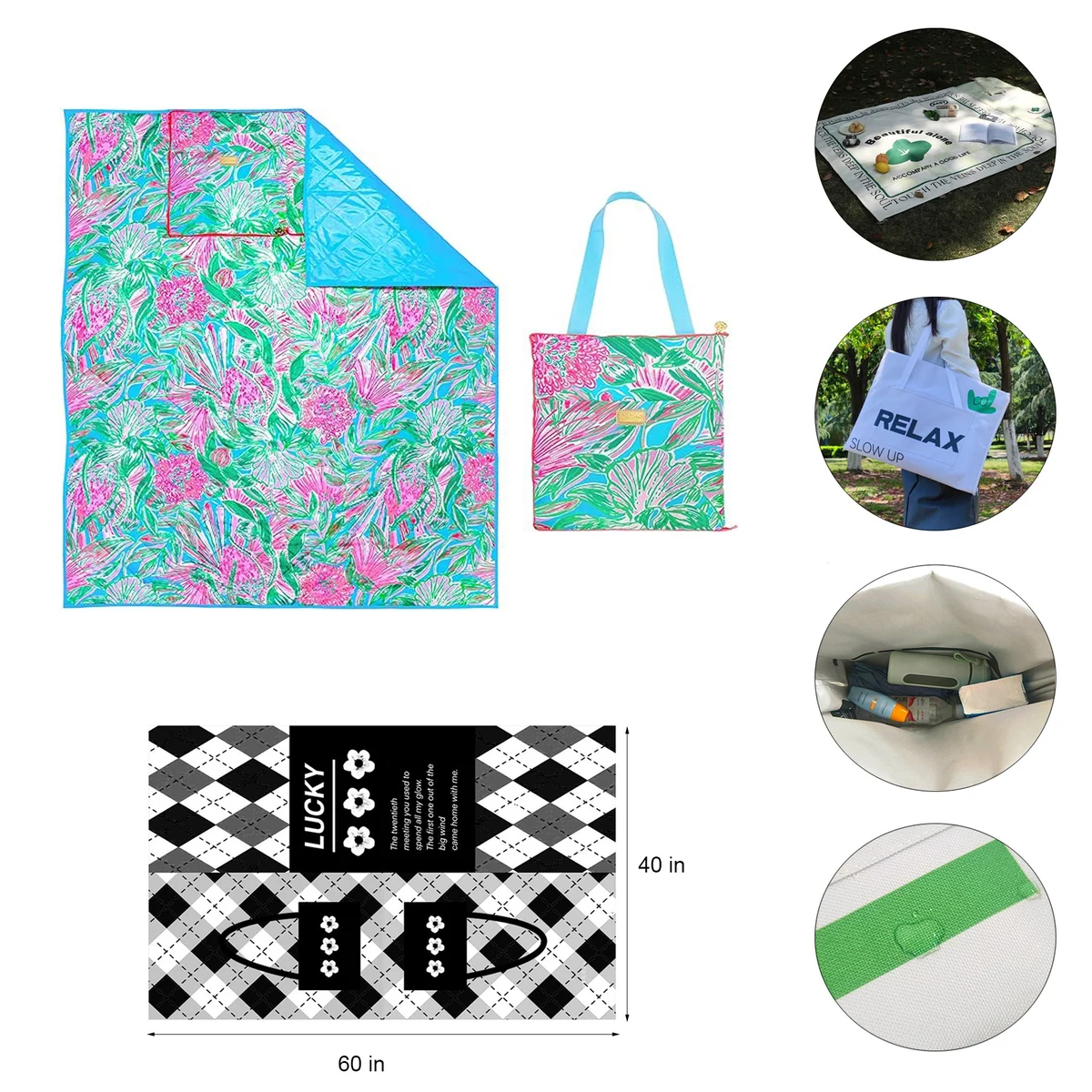 Custom Outdoor Waterproof Picnic Blanket Tote Bag 1