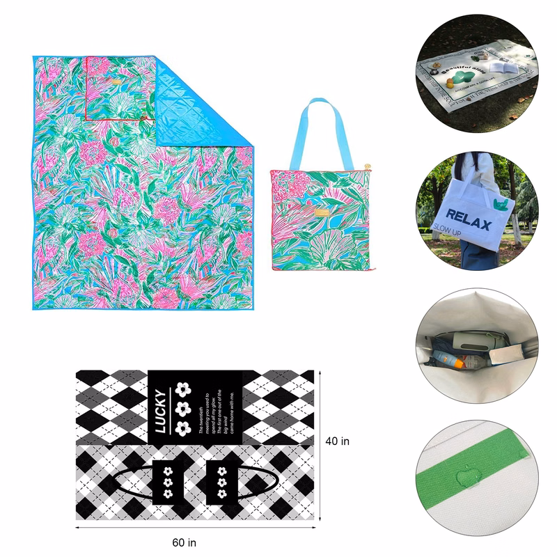 Custom Outdoor Waterproof Picnic Blanket Tote Bag