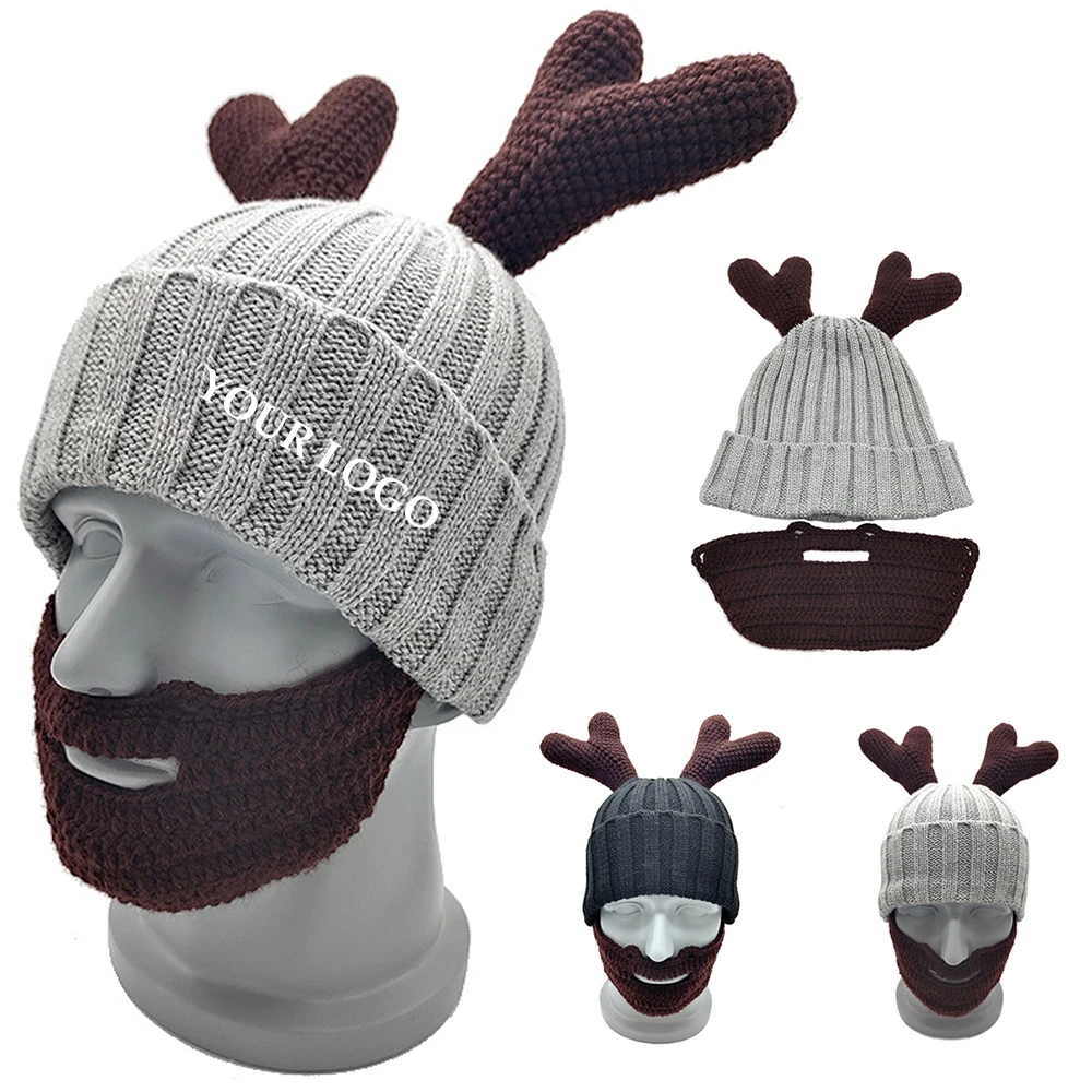 Skullies Gorros Funny Party Caps Christmas Antlers Beard Beanie 1
