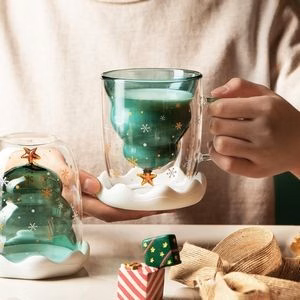Christmas Tree Double Wall Insulated Glasses Tea Cup