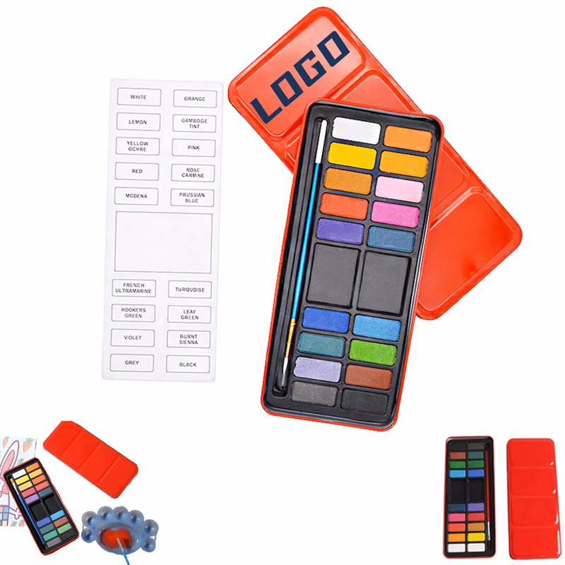 Metal Box 18 Colors Solid Watercolor Paint Set