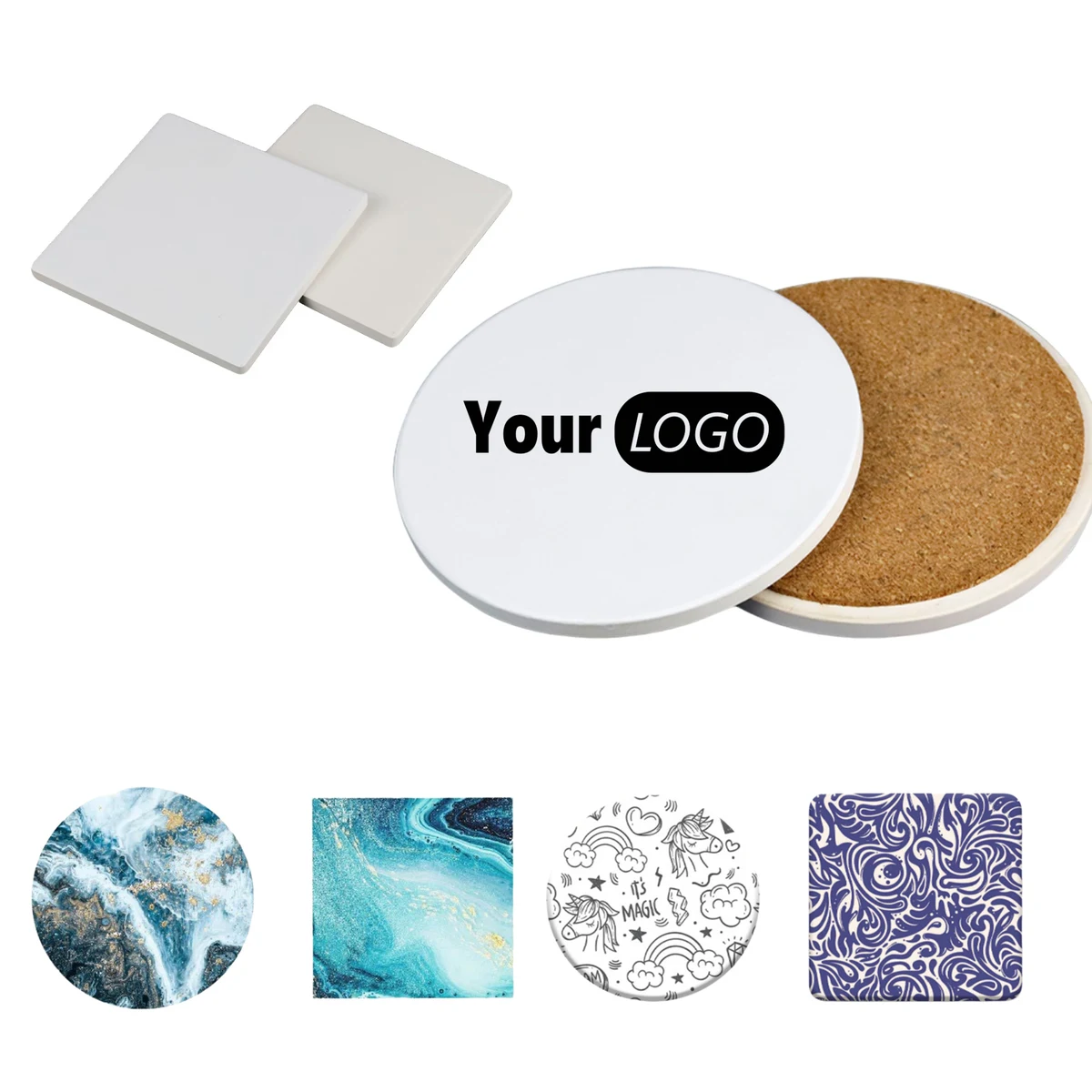 Ceramic Round Coaster Featuring a Cork Bottom 1