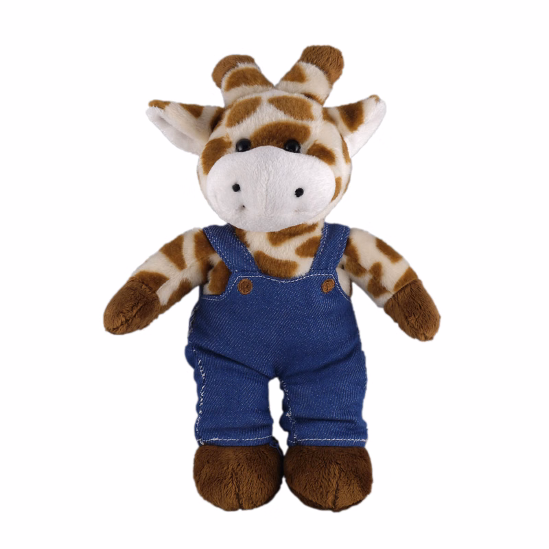 Soft Plush Stuffed Giraffe in denim overall.