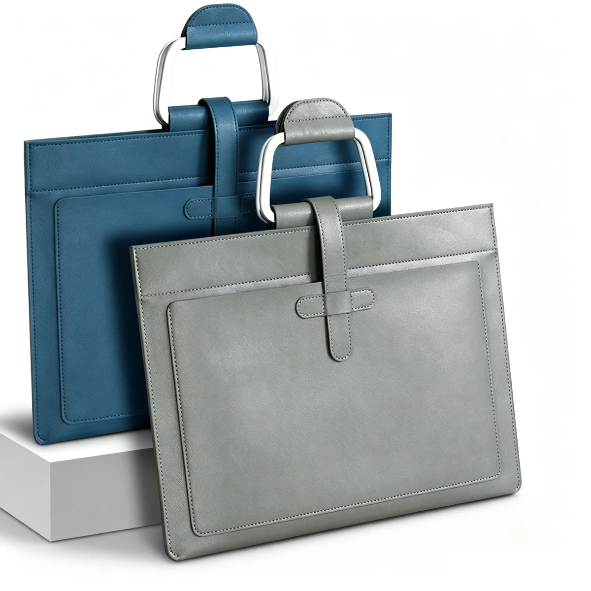 PU Leather Document Handbag with Built-in Metal Handle 1