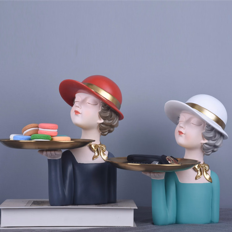Fashion Girl Sculpture With A Tray