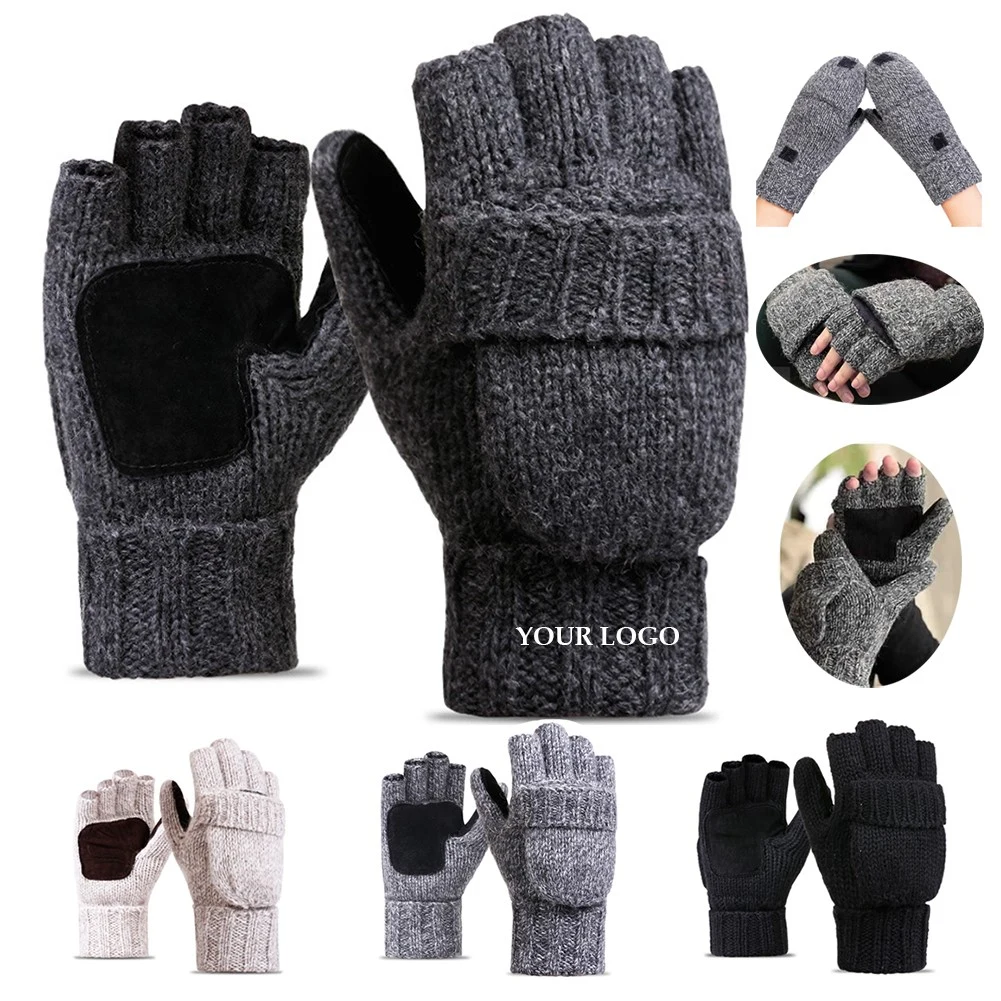 Wool Blend Crochet Convertible Fingerless Gloves with Mitte 1