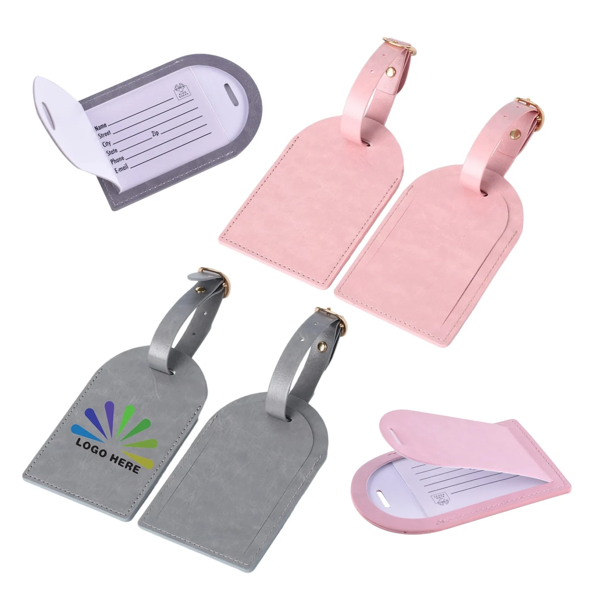 Leather Luggage Tags Travel Bag Labels with Name ID Card 1