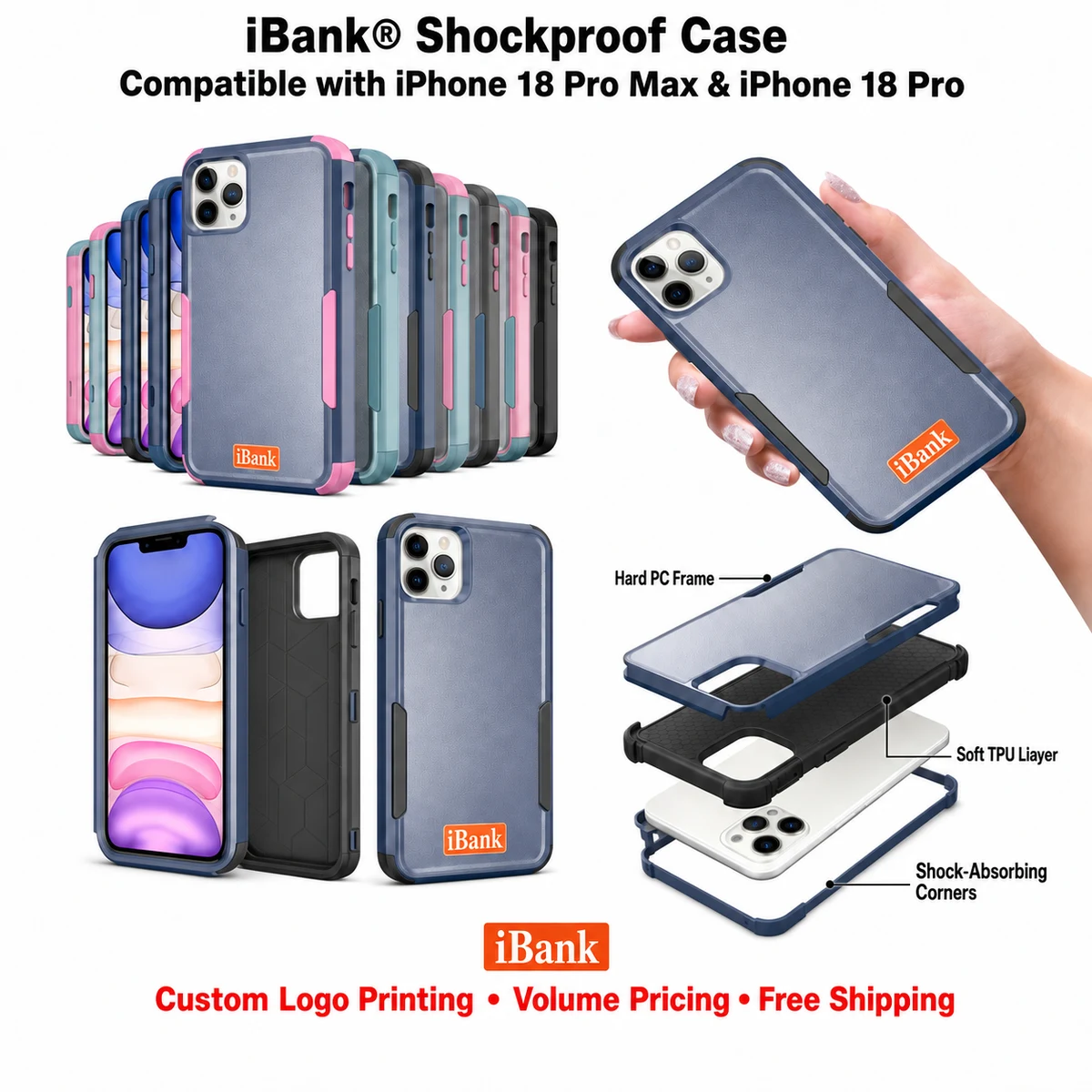 iBank ® Shockproof Case compatible with iPhone 18/17/16/15/14 Pro Max Air 1