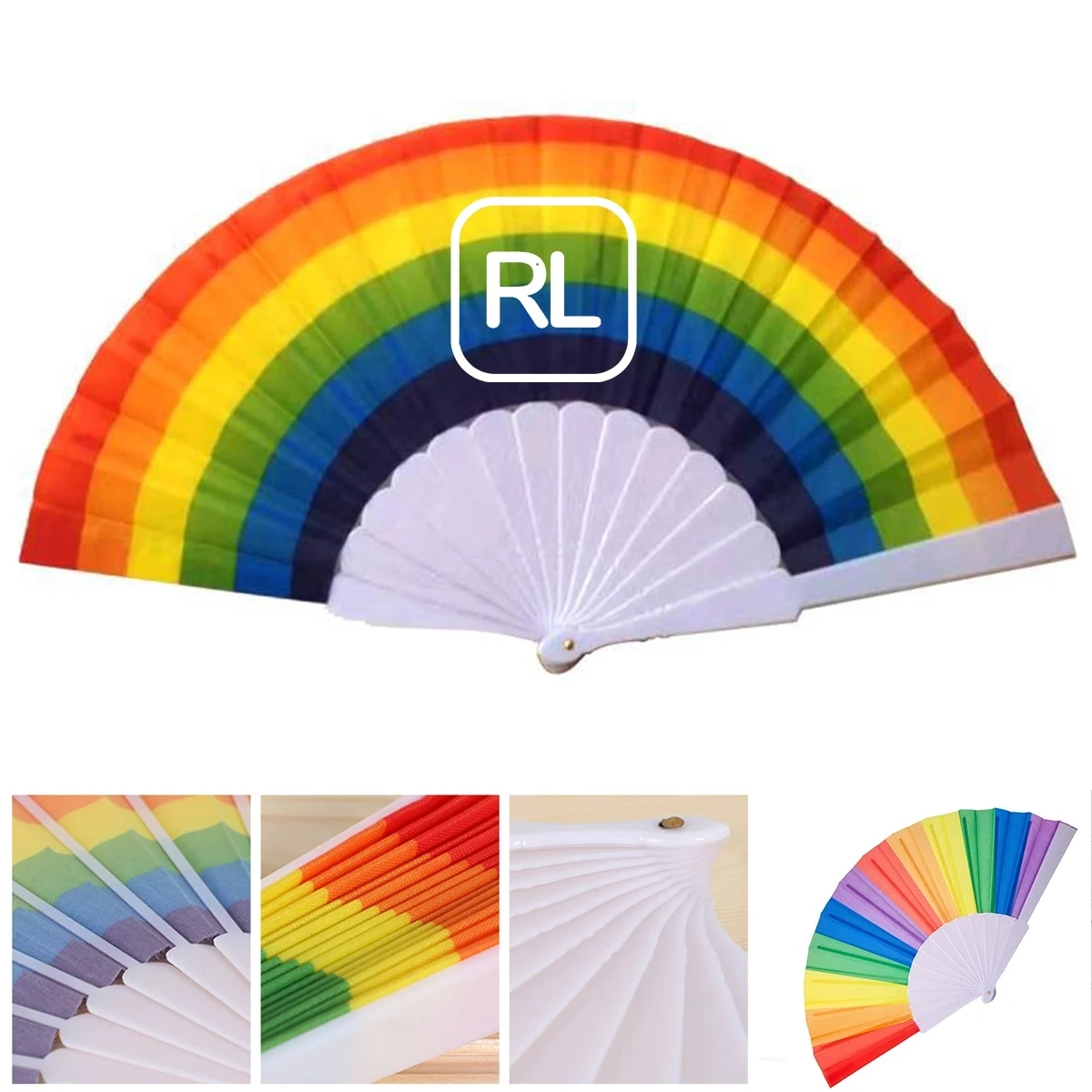Folding Plastic Fabric Rainbow Hand Fan 1