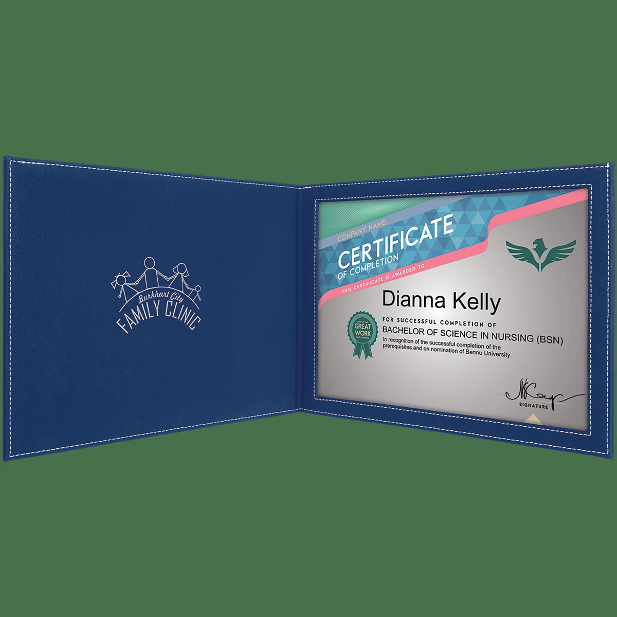 9" x 12" Blue/Silver Leatherette Certificate Holder for 8 1/2" x 11" 1