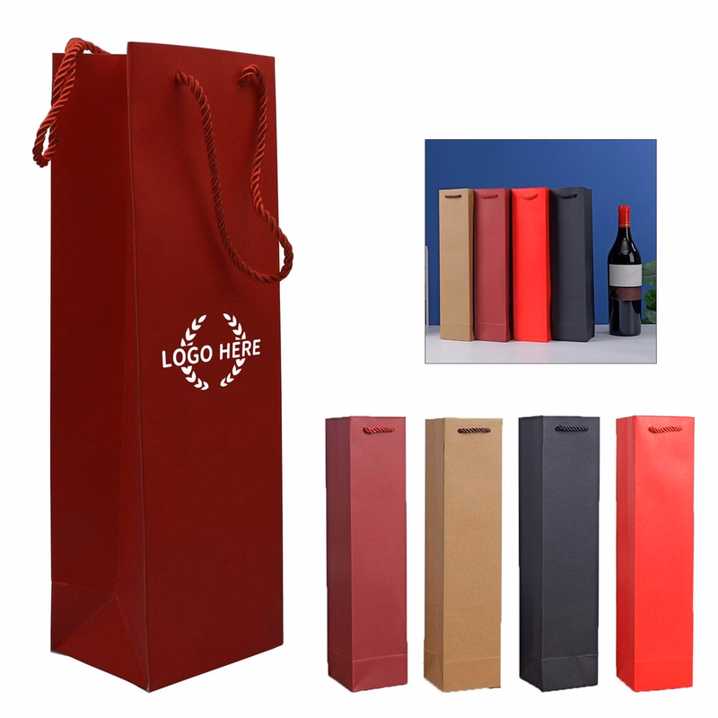 Portable Single Kraft Paper Wine Carry Bag