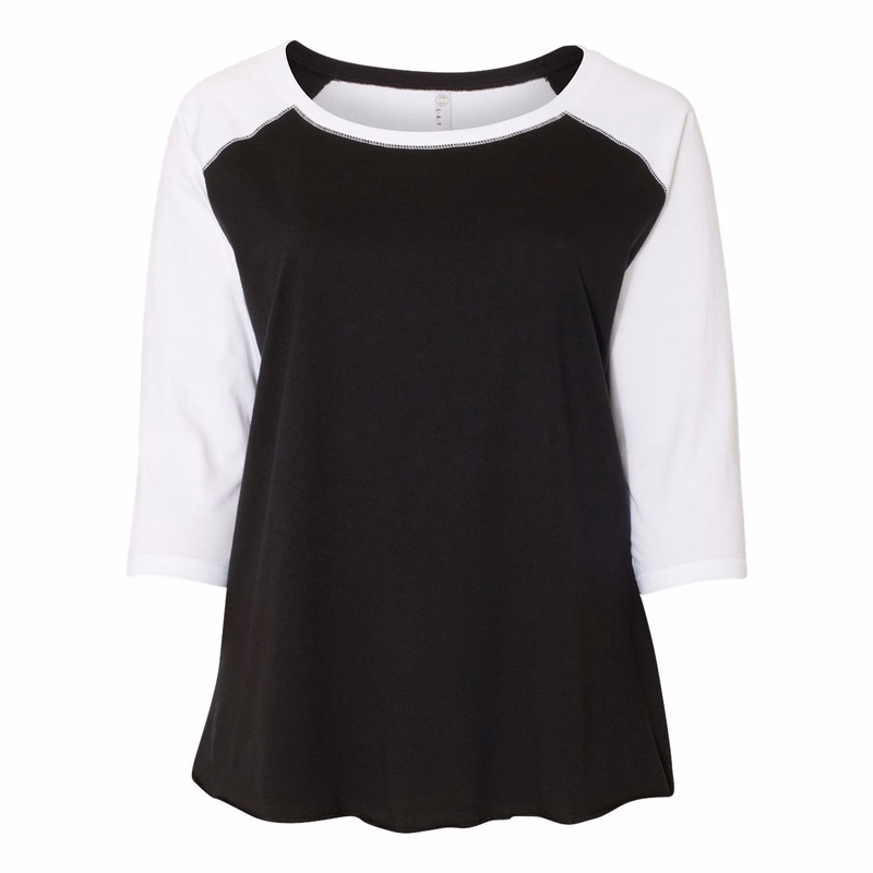 Women's Curvy Collection Baseball Three-Quarter Sleeve Tee - 3830