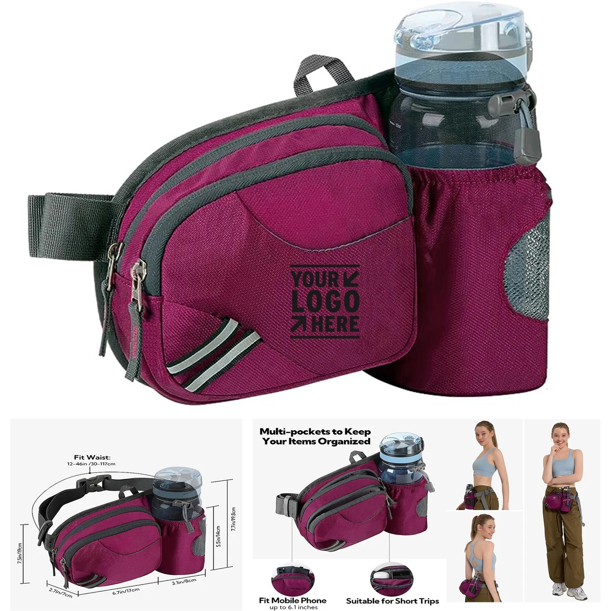 Fit All Phone Men Women Hiking Waist Bag Fanny Pack With Water Bottle Holder 1