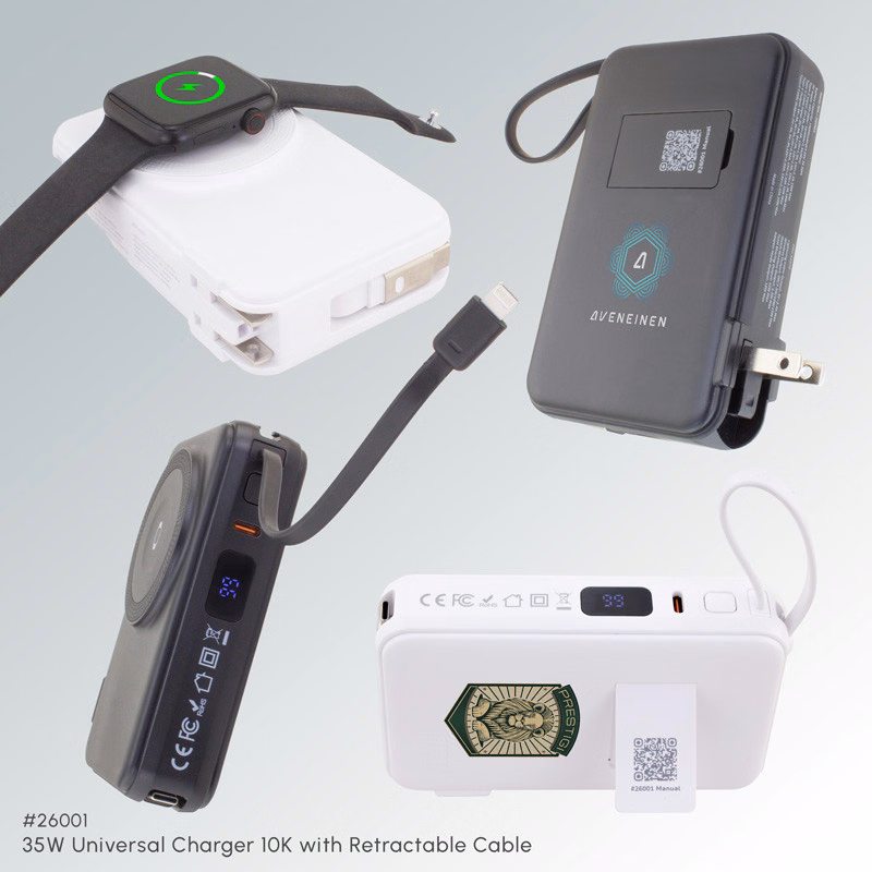 35W Universal Charger 10K with Retractable Cable