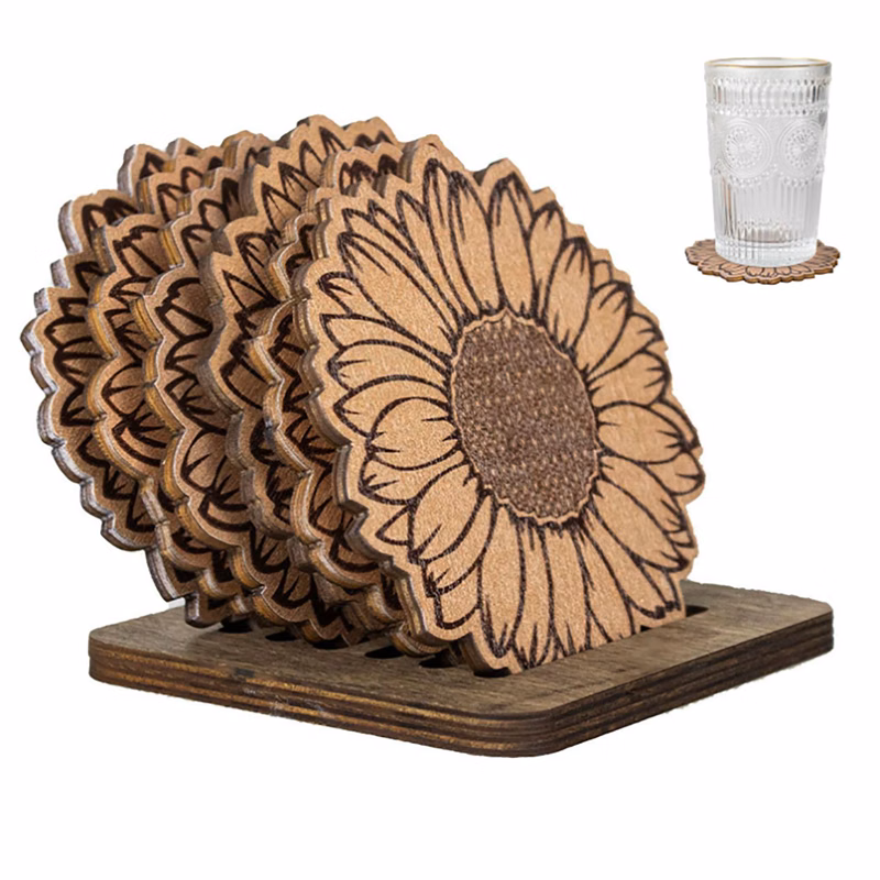 Wooden Sunflower Coaster Set