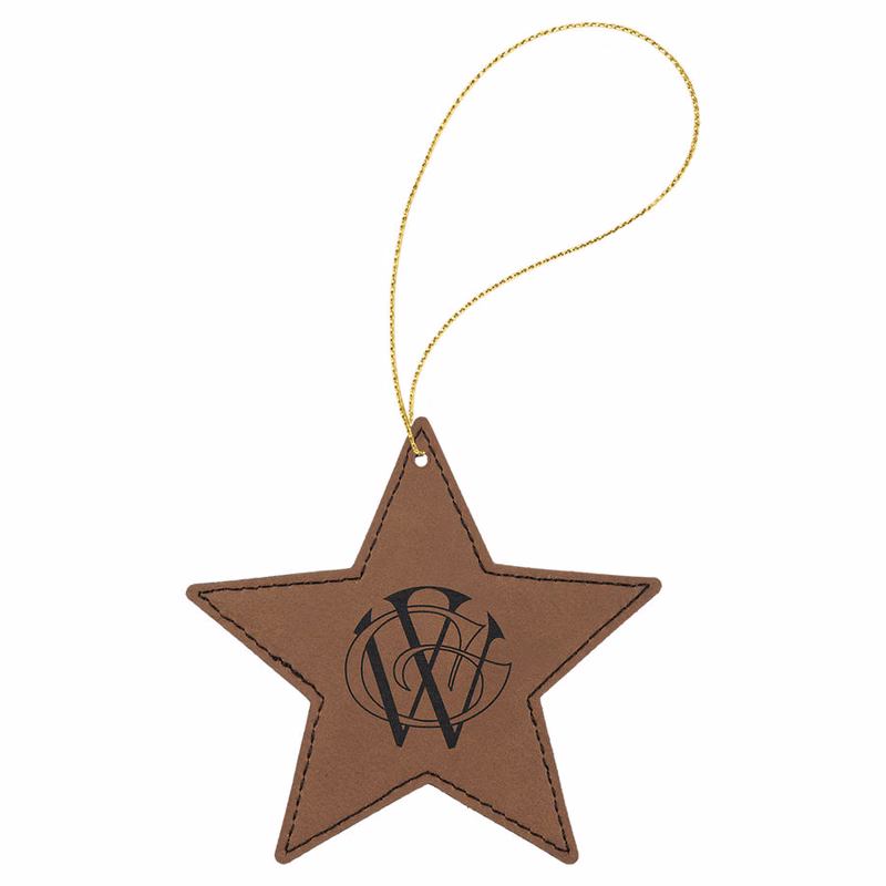 Dark Brown Leatherette Star Ornament with Gold String
