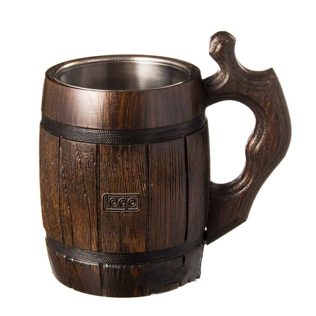 20oz Wood Grain Stainless Steel Mug w/Handle 1