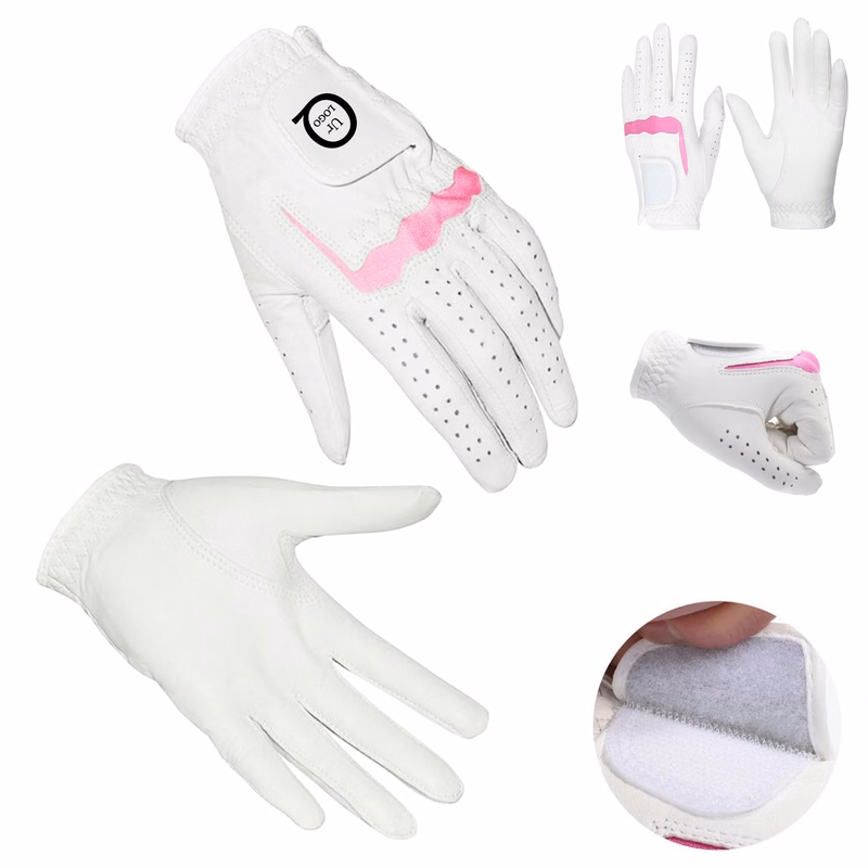Goatskin Women'S Pink And White Golf Gloves