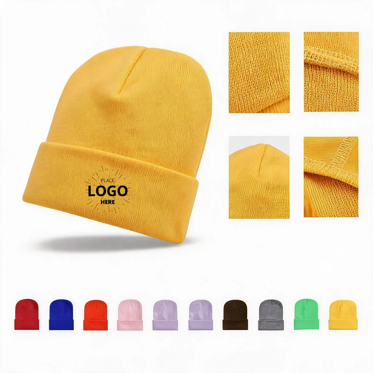 Multicolor Solid Knit Beanie with Logo 1