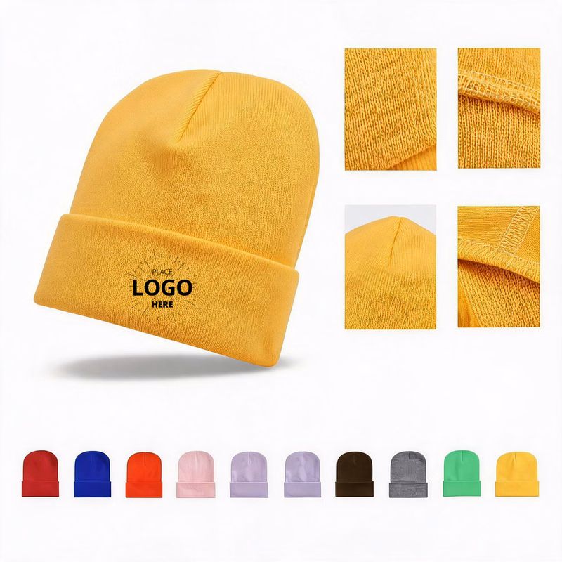 Multicolor Solid Knit Beanie with Logo