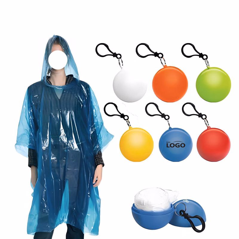 Portable Rain Poncho with Keychain Ball Case