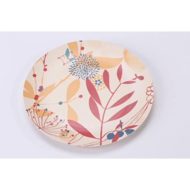 Kitchen 10 Inches Round Tableware Reusable Flat Decal Matte Dish Plate Bio Bamboo Fiber 1