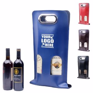 Stylish Dual Bottles PU Leather Wine Bag With Window