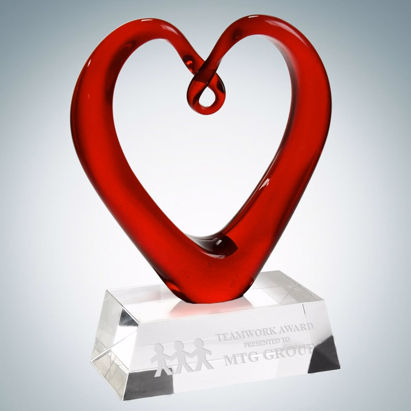 RED HAND BLOWN ART GLASS AWARD ON CLEAR BASE