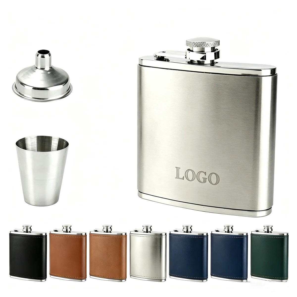 Brushed Stainless Steel Hip Flask, custom water bottle with logo imprint 1