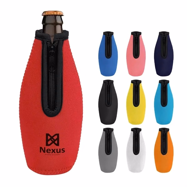 Custom 11 oz Neoprene Insulated Bottle Sleeve with Zipper — Beverage Cooler