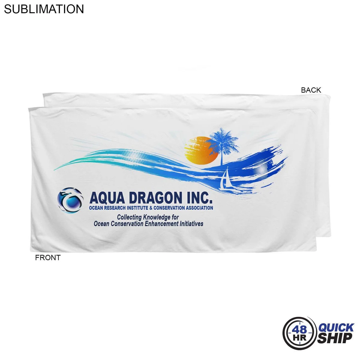 48 Hr Quick Ship - Plush and Soft Velour Terry Cotton Blend White Beach Towel, 30x60, Sublimated 1