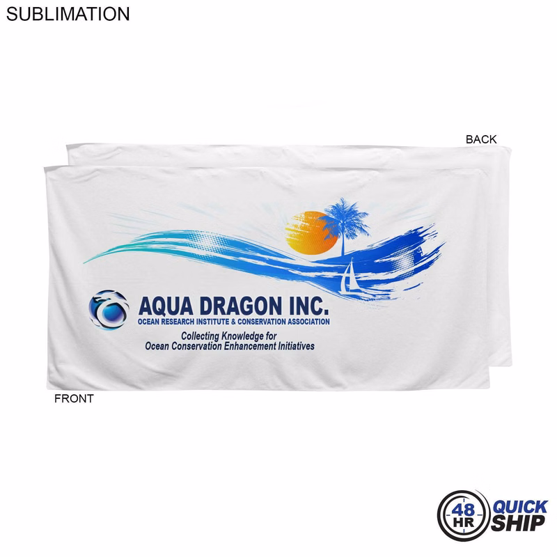 48 Hr Quick Ship - Plush and Soft Velour Terry Cotton Blend White Beach Towel, 30x60, Sublimated